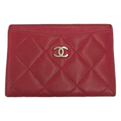 CHANEL Matelasse Card Case Card Holder Red Coco Mark 